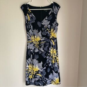 Adrianna Papell Black & Yellow Floral Side Twist Jersey Dress Size 6 - GUC! 😍